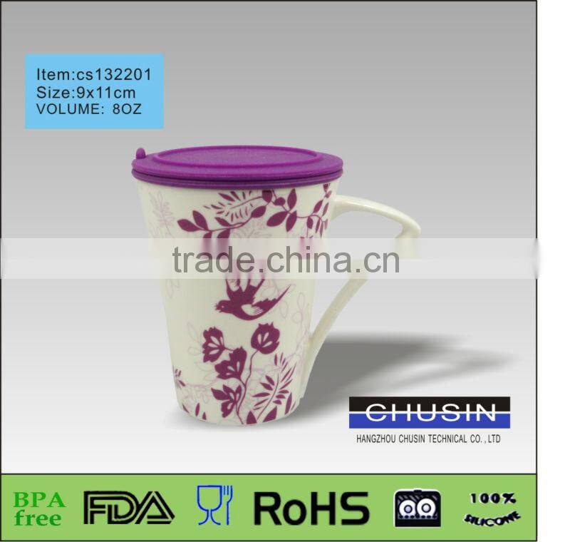 popular 8oz ceramic coffee cup with colorful silicone lid wholesale