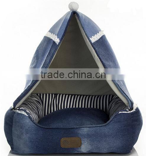 custom denim hooded dog bed soft washable eco-friendly