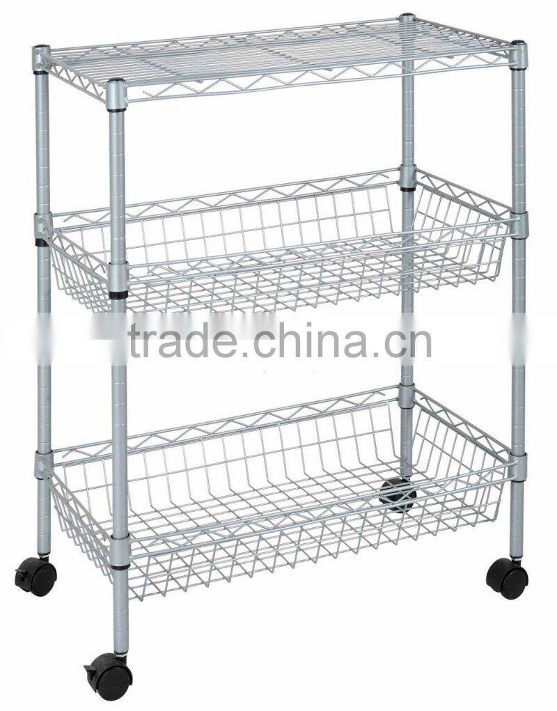 RH-HZM35-06014 movable three layers metal wire shelf Wire shelving rack 550*330*850mm commodity shelf wire mesh cart