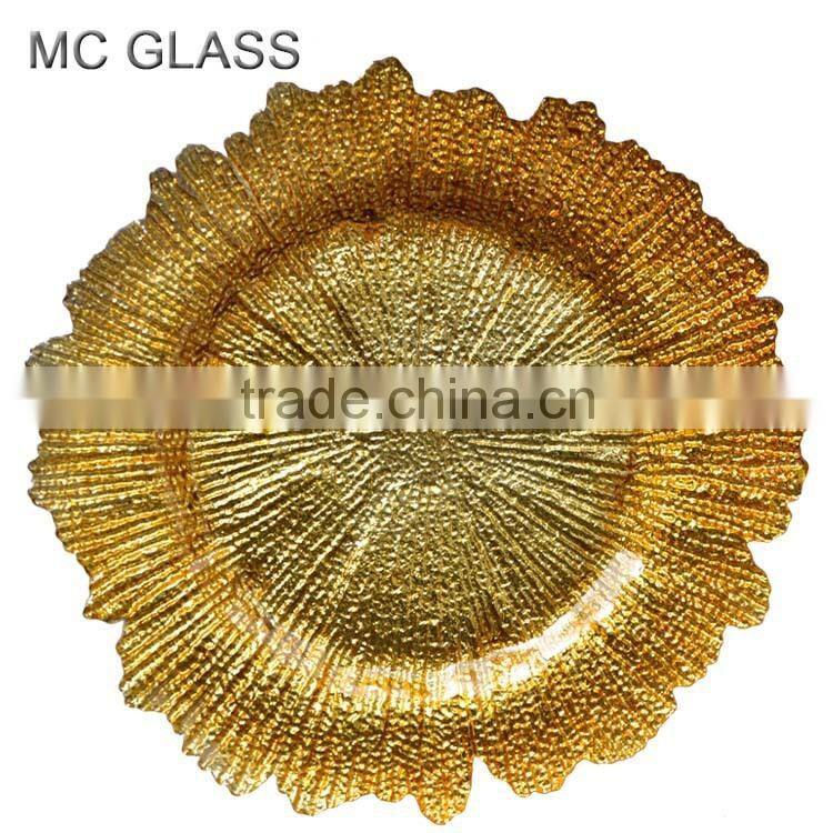 Handmade Wholesale Red Sea Sponge Glass Charger Plates for Wedding Decoration