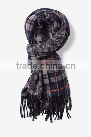 2016 finest fashion rectangle tartan 100% acrylic scarf with tassels