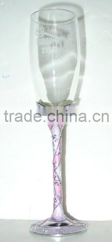 21th Birthday champagne glass with engrave on glass body