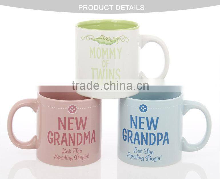 18oz colored straight body ceramic mug with family design