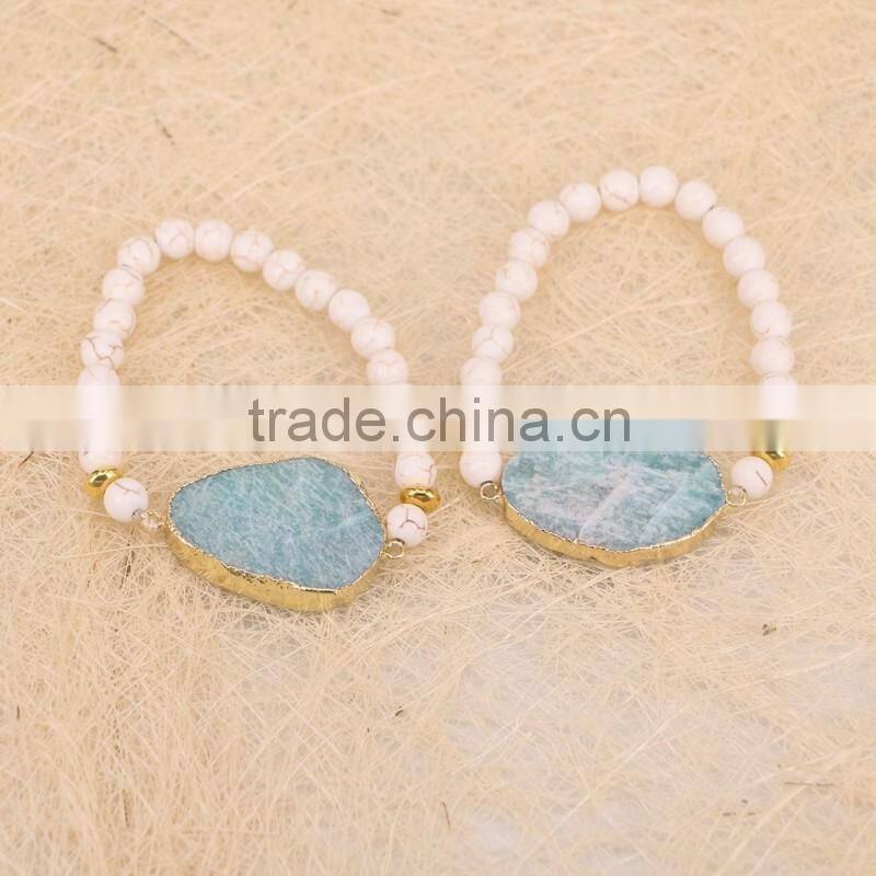 Natural Amazon Connector Stone Druzy Bracelet, Howlite Turquoise Beaded Bracelet, Gemstone Charm Bracelets