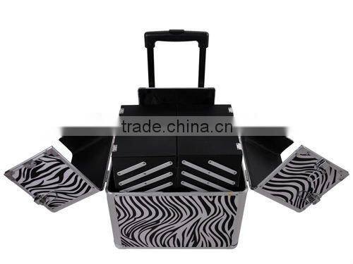 Zebra 19" Beauty Rolling Makeup Train Aluminum Case Mirrored 3 Tiers Artist Box