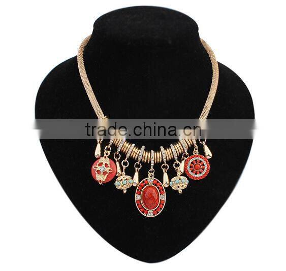 Red Blue Resin Stone Vintage Choker Pendant Statement Necklace Women Necklaces & Pendants Fashion Necklaces for Women 2014