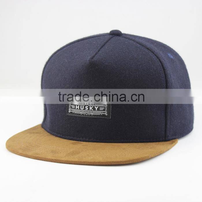 plain suede brim 5 panel hat with woven patch