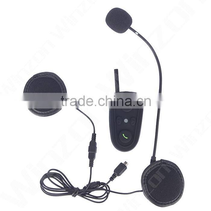 Two-way waterproof bt intercom headset for motorcycle helmet with stereo headphone