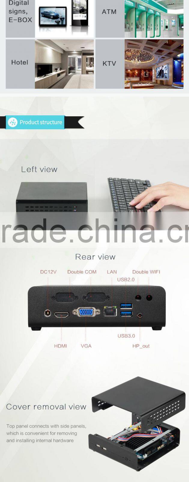 Barebone PC HTPC 4K HD Kodi Haswell SoC Design Intel quad core Mini PC Windows Industrial Computer