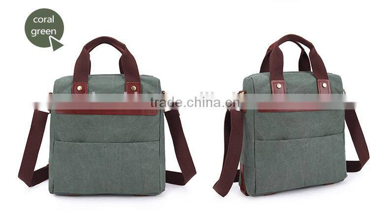 Casual Genuine Leather Hand Bag Canvas Messenger bag Mens Hand Bag Tablet Messenger Bag For Men