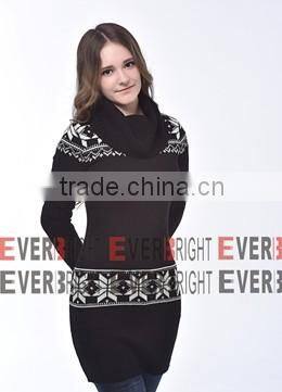 Canton Fair show computer knitted lady v neck pullover long sweater