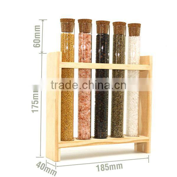 Premium Spice Rack With Wood Stand and Flat Bottom Test Tube
