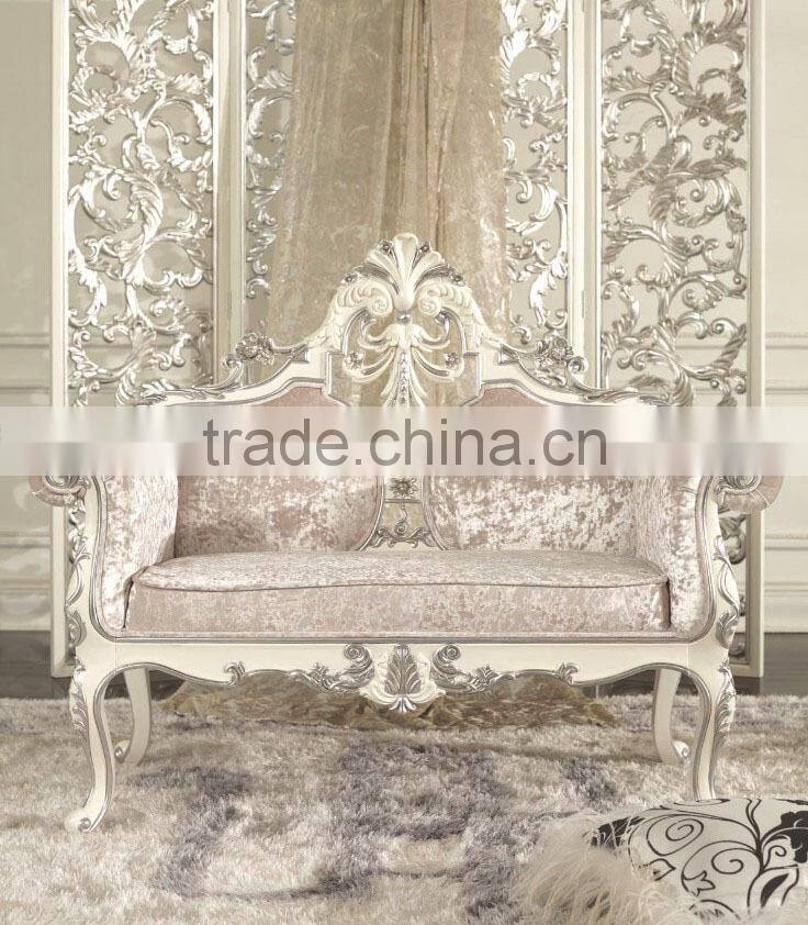 New design European style wooden living room two-seat sofa with hand carving