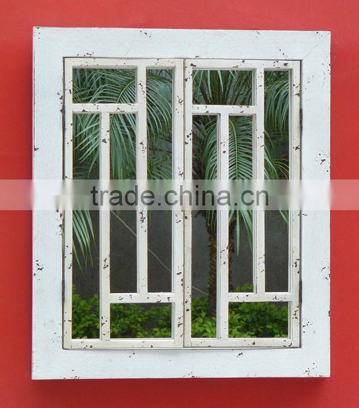 Antique wooden frame shuttered garden wall mirror