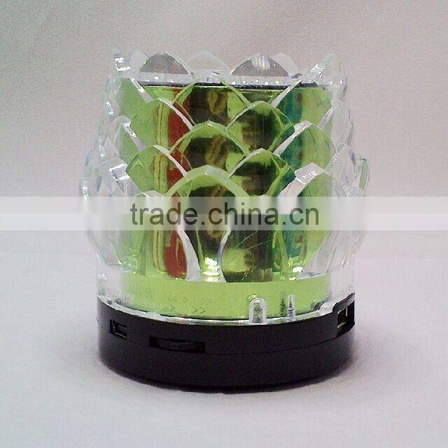 New arrival crystal lotus transparent colorful light speaker USB mini speaker creative speaker with radio function