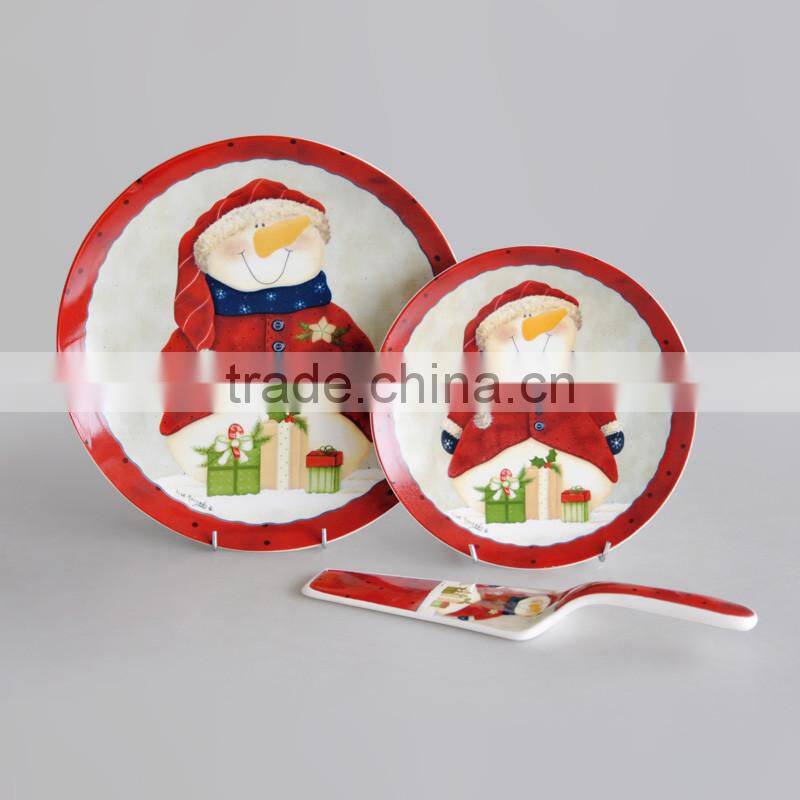 12" porcelain cake plate with server,ceramic plate with server,porcelain Christmas plate
