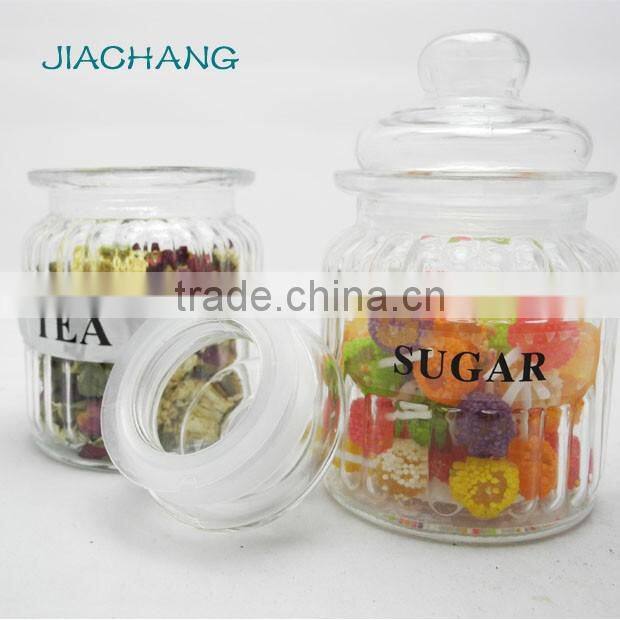 chinese style recycled glass tea sugar coffee jar with brand and lid