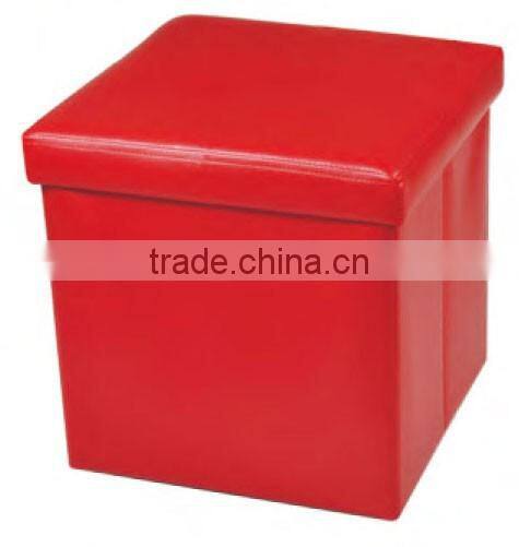 Red Faux Leather Storage Ottoman Cube Portable Foot Rest Stool