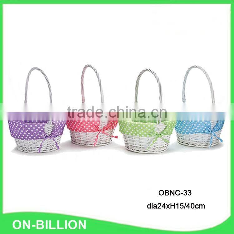 Personalized white wicker easter wicker basket with fodable handle