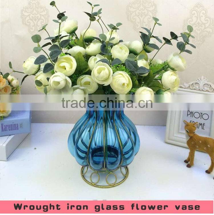 wrought iron flower glass and metal vases factory wholesale home decorative crafts antique