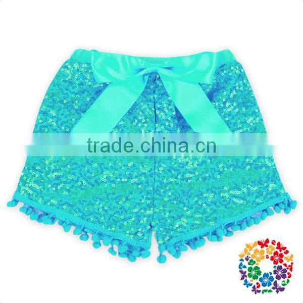 Silver Sequin Back Cotton With Bow Girls Shorts Boutique Baby Sequin Shorts