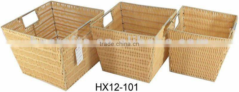 Plastic woven basket with handle sets of 3