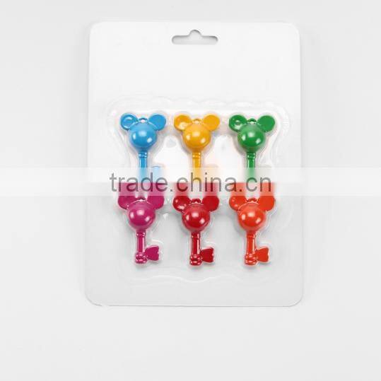 New Design Fancy Heart Key with Mickey Mouse Top 6 Color Crayon, 6 pk Mickey Key Wax Crayon, Novelty Mickey Shaped Crayon Set