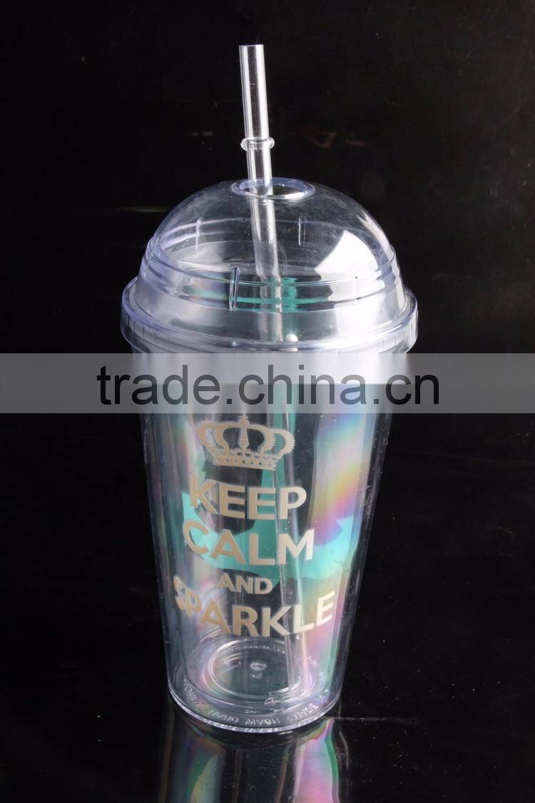 16oz bpa free plastic reusable double wall tumbler with dome lid