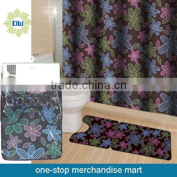 Waterproof Polyester Shower Curtain With Bath Mat Set