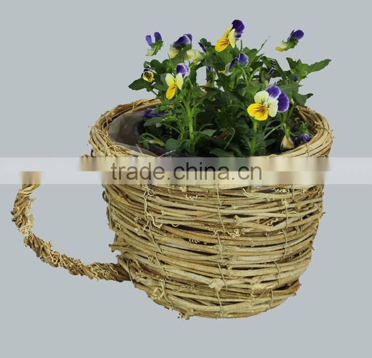 Yellow rattan cups and flower pots