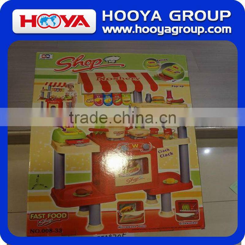 simulating snack bar toys set with kitchen set and cashier and oven