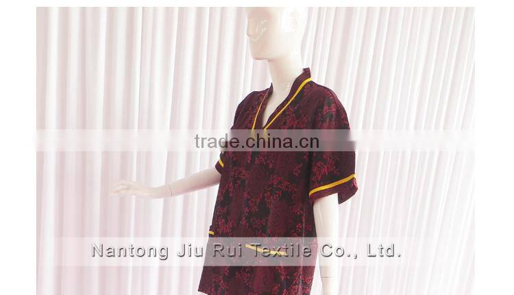 Wine Red Floral Jacquard Pyjamas V-Neck Pyjamas For Sauna Steam Clothes Set Women