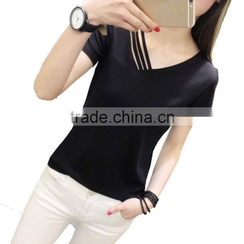 Fashion Design European Style Plain White Women T Shirt Cotton