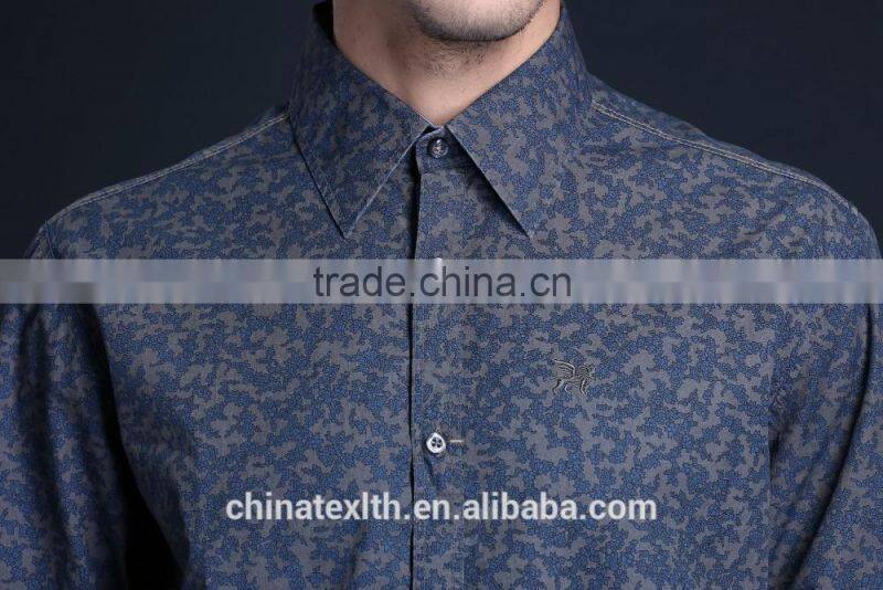 Fashion Long Sleeve Casual Design High Quality 100%Cotton Print Men Shirt