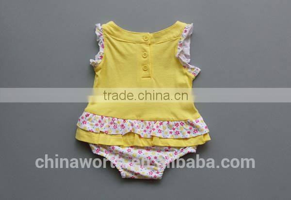 100% cotton cartoon pattern suit dress baby girl romper with dress