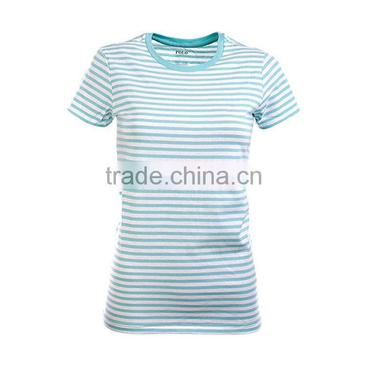 Poloshirt Striped Light Blue Crew Neck Slim Fit Lady Top