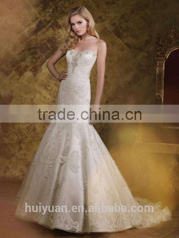 new fashion hot sell mermaid lace strapless cheap slim wedding dresses