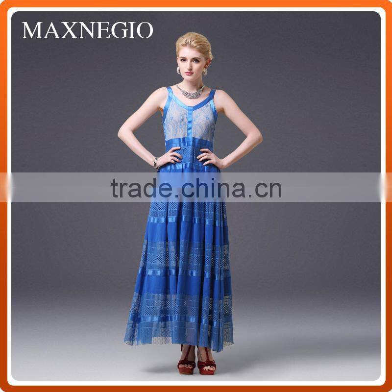 Halter neck embroidered fabric long maxi dress