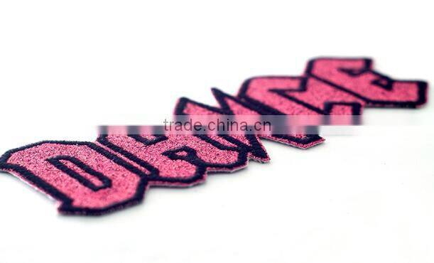 pink letter embroidery patch for garment to decorate