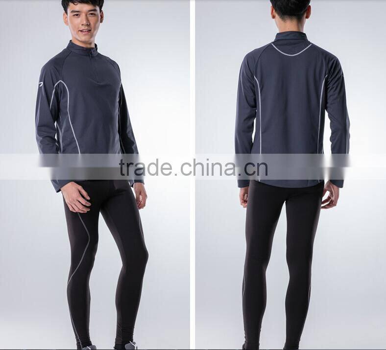 100% Polyester Half Zip Shirt Wholesale Sports Gym Quick dry Men's Running Fitness Half-zip Long Sleeve Shirts
