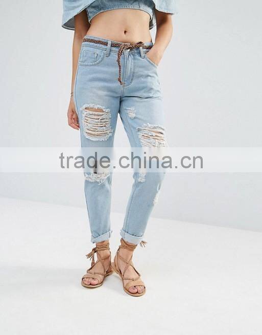 custom stone wash ladies jeans top design ripped jeans women