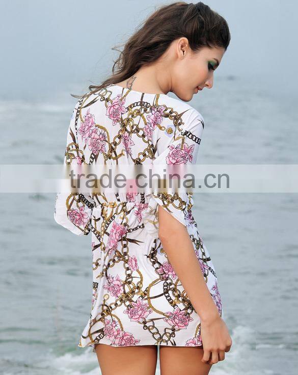 Women Cool Floral Pattern Summer Beach Dress Swimwear Smock Top SV002465