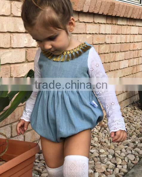 New 2017 Spring Autumn Long Sleeve Baby Girl Cotton Linen gray rompers