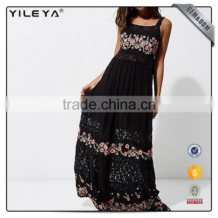 Sleeveless paid with paypal long flower print black maxi dress long casual