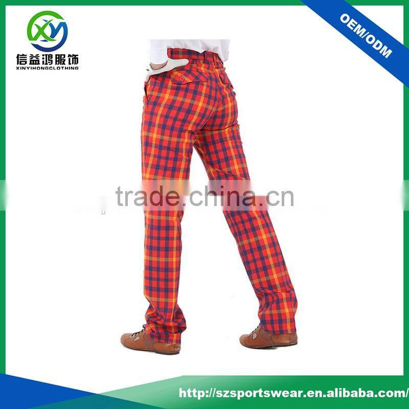 Polyester spandex blend quick dry mens sublimation plaid golf pants