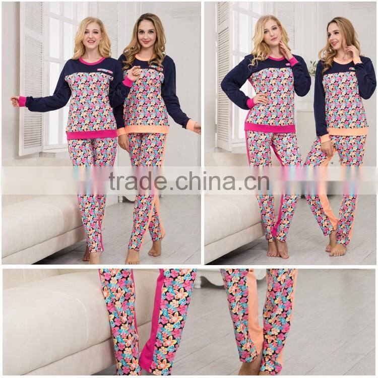 Fancy design couple pajamas with flower printing winter wholesale pajamas set OEM