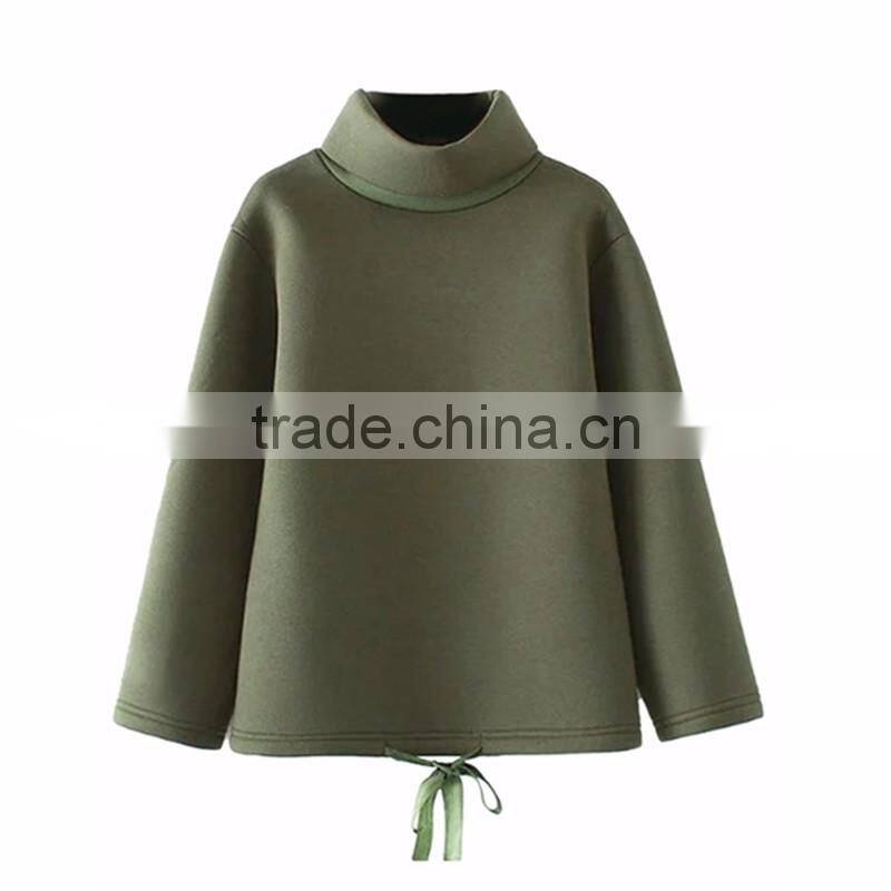 Fashion Womens' Green High Neck Long Sleeve Space Cotton Sweatshirt