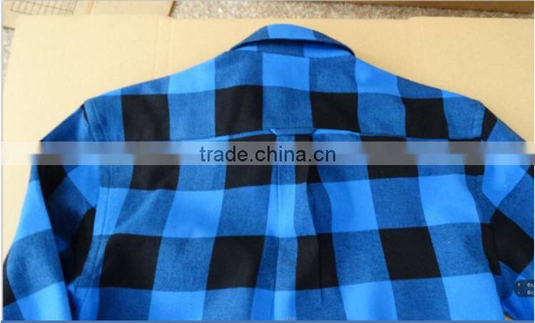 100% cotton royal blue big plaid flannel shirt