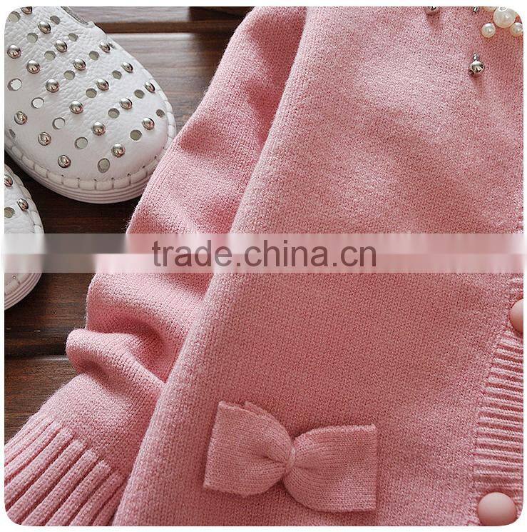 Sweet Baby Girls Cotton Sweaters Design With Beads and Bowknots For Children Knitted Cardigan