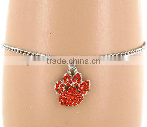 8" long/metal chain/purple crystal/0.75" paw print/lobster claw closure/petite bracelet